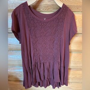 Women’s American Eagle Maroon Lace Detail Top